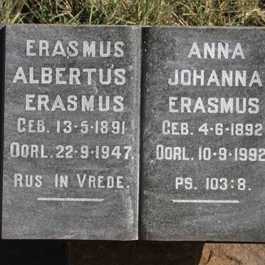 ERASMUS Erasmus Albertus 1891-1947 & Anna Johanna 1892-1992