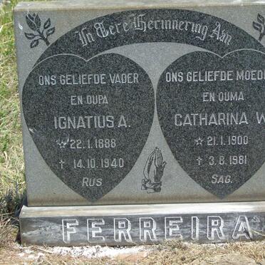 FERREIRA Ignatius A. 1888-1940 &amp; Catharina W. 1900-1981