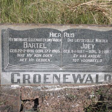 GROENEWALD Bartel 1896-1965 &amp; Joey 1897-1987