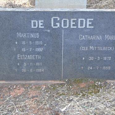 GOEDE Catharina Maria, de nee MITTELBECK 1872-1959 :: DE GOEDE Martinus 1910-1997 :: DE GOEDE Elizabeth 1911-1994 