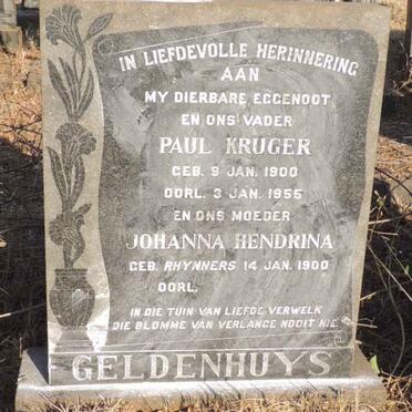 GELDENHUYS Paul Kruger 1900-1955 & Johanna Hendrina RHYNNERS 1900- 