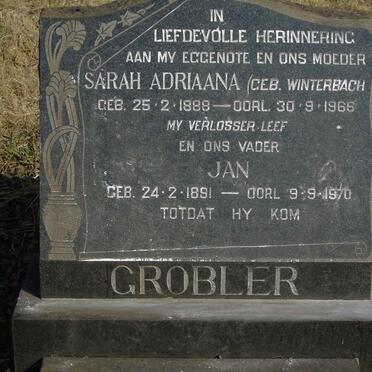 GROBLER Jan 1891-1970 &amp; Sarah Adriaana WINTERBACH 1888-1966