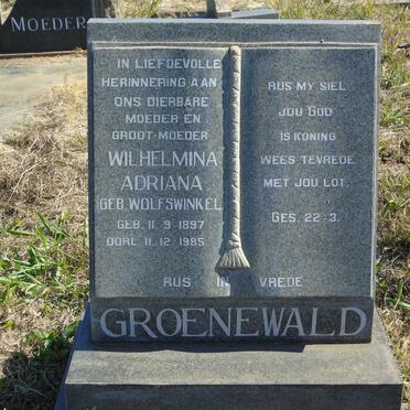 GROENEWALD Wilhelmina Adriana nee WOLFSWINKEL 1897-1985