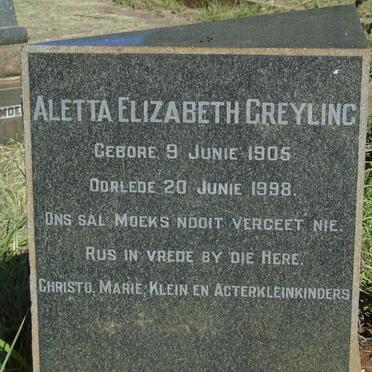 GREYLING Aletta Elizabeth 1905-1998
