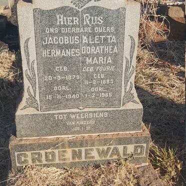 GROENEWALD Jacobus Hermanes 1879-1940 &amp; Aletta Dorathea Maria FOURIE 1883-1965