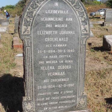 GROENEWALD Elizabeth Johanna nee HAMMAN 1864-1940 :: VERMAAK Helena Debora 1904-1962