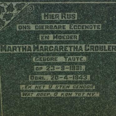 GROBLER Martha Margaretha nee TAUTE 1881-1943