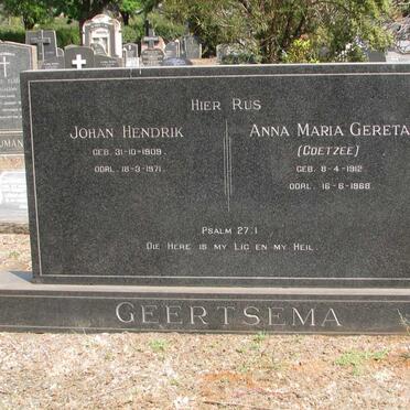GEERTSEMA Johan Hendrik 1909-1971 &amp; Anna Maria Gereta COETZEE 1912-1968