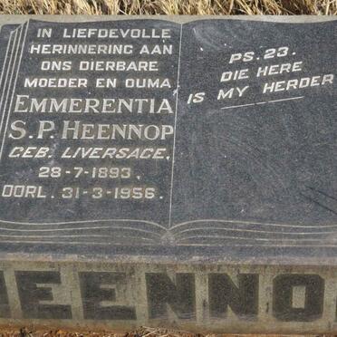 HEENNOP Emmerentia S.P. nee LIVERSAGE 1893-1956