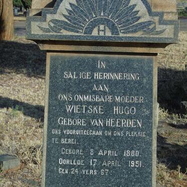 HUGO Wietske nee VAN HEERDEN 1880-1951