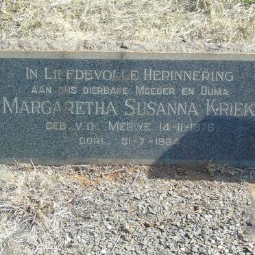 KRIEK Margaretha Susanna nee V.D. MERWE 1876-1964