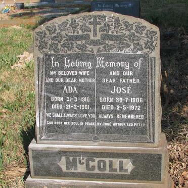McCOLL Jose 1906-1972 &amp; Ada 1910-1961