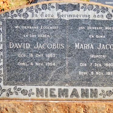 NIEMANN David Jacobus 1883-1954 &amp; Maria Jacoba BURGER 1890-1972
