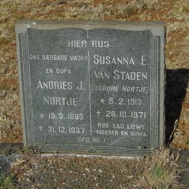 NORTJE Andries J. 1863-1937 :: VAN STADEN Susanna E. nee NORTJE 1913-1971