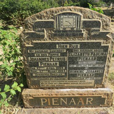 PIENAAR Johannes Petrus 1905-1934 & Elizabeth Paulina COETZER -1937 :: PIENAAR Henning Johannes -1943
