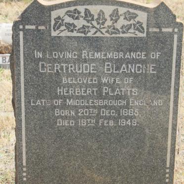 PLATTS Gertrude Blanche 1885-1948