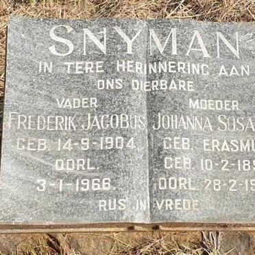 SNYMAN Frederik Jacobus 1904-1966 & Johanna Susanna ERASMUS 1894-1956