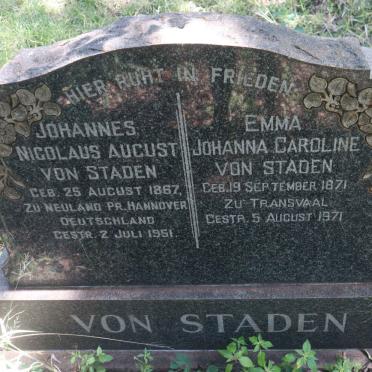 STADEN Johannes Nicolaus August, von 1867-1951 &amp; Emma Johanna Caroline 1871-1971