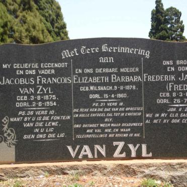 ZYL Jacobus Francois, van 1875-1954 &amp; Elizabeth Barbara WILSNACH 1878-1960 :: VAN ZYL Frederik Jacobus 1905-1978