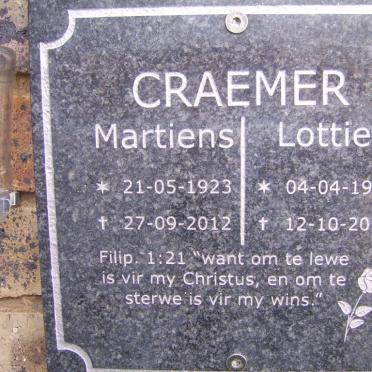 CRAEMER Martiens 1923-2012 &amp; Lottie 1929-2012