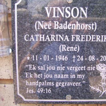 VINSON Catharina Frederika nee BADENHORST 1946-2015