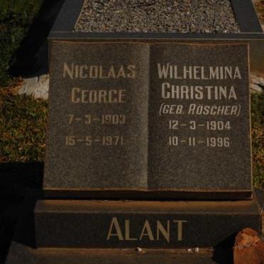 ALANT Nicolaas George 1903-1971 &amp; Wilhelmina Christina ROSCHER 1904-1996