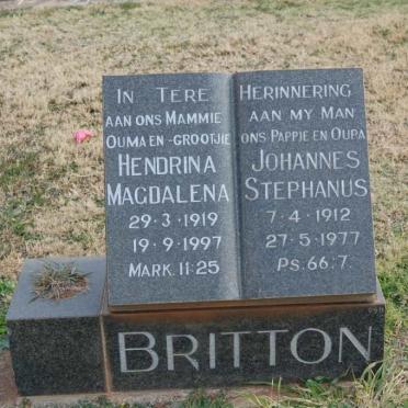 BRITTON Johannes Stephanus 1912-1977 &amp; Hendrina Magdalena 1919-1997