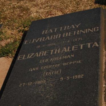 BERNING Rattray Elivrard 1906-1971 &amp; Elizabeth Aletta KOELMAN 1905-1982