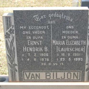 BILJON Ernst Hendrik B., van 1906-1976 &amp; Maria Elizabeth LAUBSCHER 1911-1993