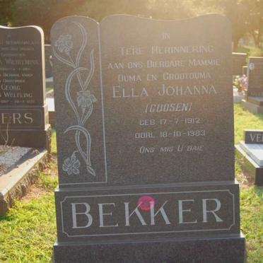 BEKKER Ella Johanna nee GOOSEN 1912-1983