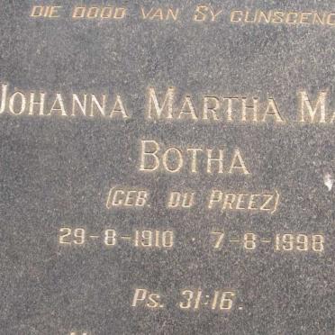 BOTHA Johanna Martha Maria nee DU PREEZ 1910-1998