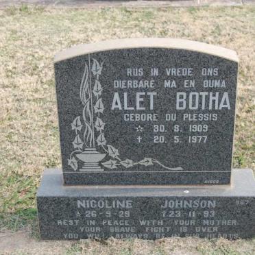 BOTHA Alet nee DU PLESSIS 1909-1977 :: JOHNSON Nicoline 1919-1993