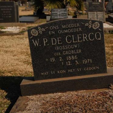CLERCQ W.P. , de , formerly ROSSOUW, nee GROBLER 1886-1971
