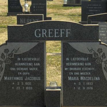 GREEFF Martinus Jacobus 1932-1993 &amp; Maria Magdalena 1933-1976