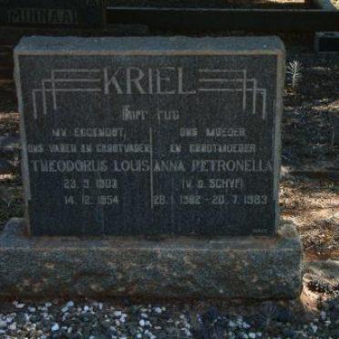 KRIEL Theodorus Louis 1903-1954 &amp; Anna Petronella V.D. SCHYF 19?2-1983