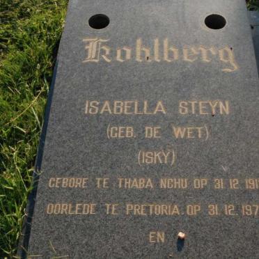 KOHLBERG Isabella Steyn nee DE WET  1913-1978