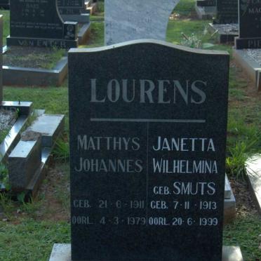 LOURENS Matthys Johannes 1911-1979 &amp; Janetta Wilhelmina SMUTS 1913-1999