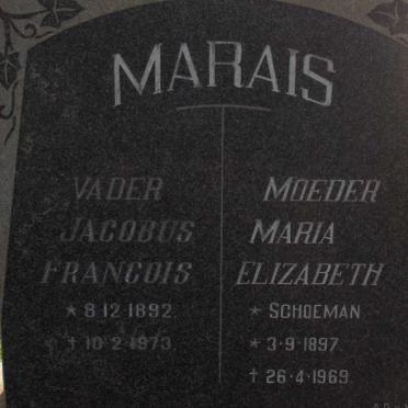 MARAIS Jacobus Francois 1892-1973 &amp; Maria Elizabeth SCHOEMAN 1897-1969