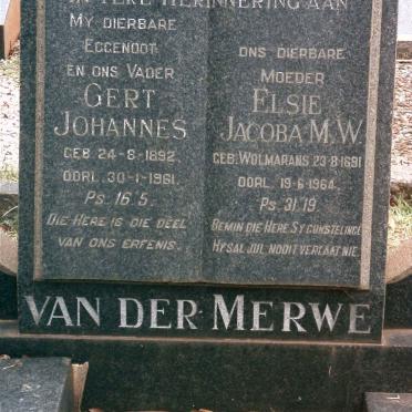 MERWE Gert Johannes, van der 1892-1961 &amp; Elsie Jacoba M.W. WOLMARANS 1891-1964