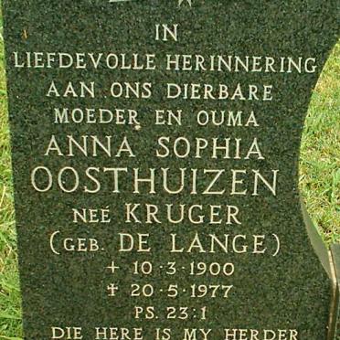 OOSTHUIZEN Anna Sophia previously KRUGER nee DE LANGE 1900-1977