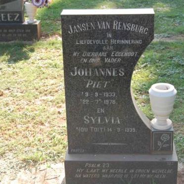 RENSBURG Johannes, Jansen van 1933-1978 &amp; Sylvia DU TOIT 1939-