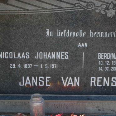 RENSBURG Nicolaas Johannes, Janse van 1897-1971 &amp; Berdina C.E. 1909-2004