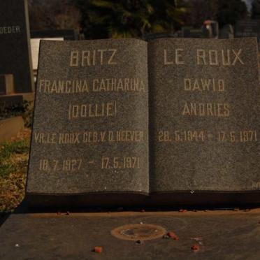 ROUX Dawid Andries, le 1944-1971 &amp; Francina Catharina BRITZ, formerly LE ROUX, nee V.D. HEEVER 1927-1971