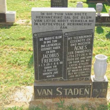 STADEN Jacobus Frederik, van 1929-1998 &amp; Agnes SWANEPOEL 1937-1979