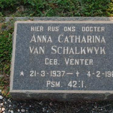 SCHALKWYK Anna Catharina, van nee VENTER 1937-1967