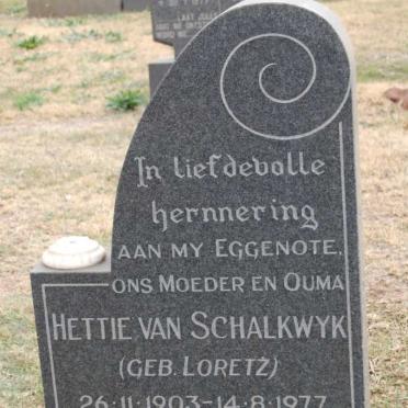 SCHALKWYK Hettie, van nee LORETZ 1903-1977