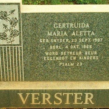 VERSTER Gertruida Maria Aletta nee SNYDER 1907-1966