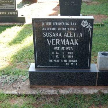 VERMAAK Susara Aletta nee DE WET 1903-1989