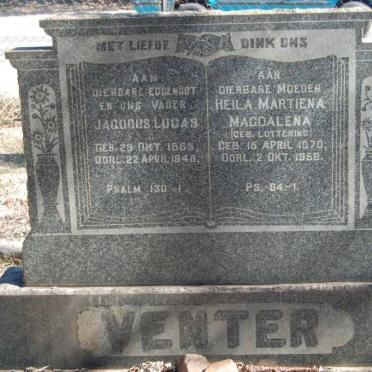 VENTER Jacobus Lucas 1865-1948 &amp; Heila Martiena Magdalena LOTTERING 1870-1958