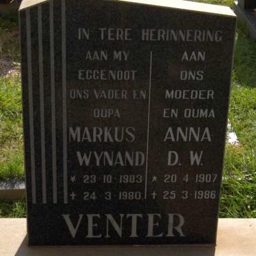 VENTER Markus Wynand 1903-1980 &amp; Anna D.W. 1907-1986